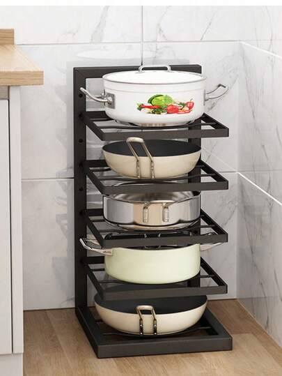 1pc Under Sink Organizer Rack, Multi-Tier Floor Standing Storage Shelf, Adjustable Height Kitchen Pot Holder