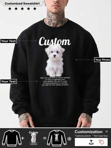 男士定制加厚圆领卫衣，可印制您自己的照片/标志，是送给情侣、家人、宠物或冬季礼物的完美之选。 - 黑色 - 查看 1