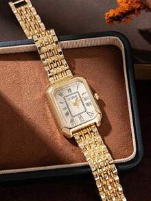 1 Pc Fashionable Square Dial Rivet Marked Quartz Watch With Metal Strap, Suitable For Birthday, Teen Gift, Summer Vacation, Back To School, Halloween Gift - Silver - View 20