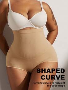1件装女士高弹力防卷腰塑形内裤，加大码平坦小腹收腰提臀塑身衣 - 杏色 - 查看 7