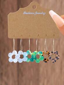 2pcs-12pcs Set Women Elegant Unique Design Colorful Acrylic Floral Drop Earrings