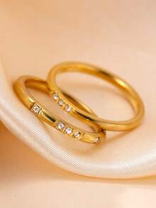 2pcs Exquisite Stainless Steel Rings With 1 Diamond And 16 Diamonds, Luxury Titanium Steel Jewelry Suitable For Teenagers And Best Friends, Daily Wear