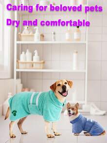 1pc Quick Drying Dog Bathrobe, Dog Embroidered Towel Bathrobe Robe, Super Absorbent Pet Bathrobe With Adjustable Belly Band, Soft Fabric With Embroidery Craft - Multicolor - View 4