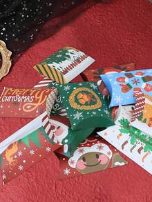 12pcs Christmas Pillow Gift Boxes With Santa, Snowman & Elk Prints For Candy, Small Presents, Holiday Party Favors, Stocking Stuffers, Table Decor, Secret Santa Exchange, Office Gift Wrapping, Winter Wedding, Birthday, And Home Decor