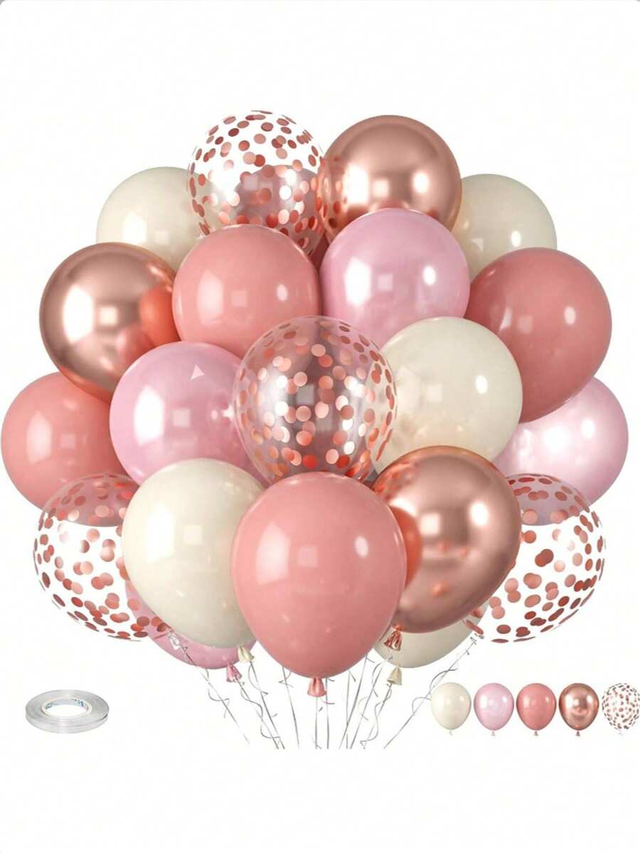 51/26pcs/Dusty Pink Blush Balloons, Retro Boho Pink Balloons Cream White Balloon Pearl Light Rose And Metallic Rose Gold Confetti Balloon For Girls Baby Shower Woman Birthday Wedding Party Decorations - Multicolor - View 1