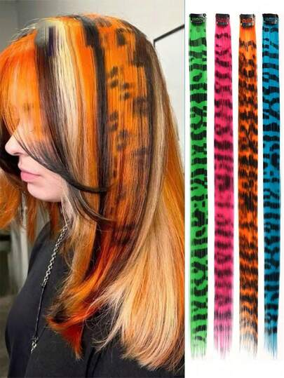 1 pieza/Set Peluca sintética con estampado de cebra vibrante y larga recta con clips para Halloween, Navidad - Clips BB fuertes - Halloween y regalos de fiesta - Uso diario para mujeres