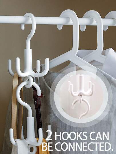 3pcs Rotating 4 Hook Plastic Wall Hanger Storage Bag, Non-Drilling Multifunctional Hanger, Used For Belts, Ties, Underwear, Bags, Scarves, Clothing Storage Hooks,Suitable For Wardrobe Storage, Convenient For Hanging Items And Easy To Organize