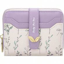 BIAOTIE Cartera para Mujeres Linda Cartera de Flores Florales Portatarjetas RFID Monedero Pequeño Bifold con Cremallera y Bolsillo para Monedas con Ventanas de Identificación (Lazo Rosa) - Azul marino - Ver 7