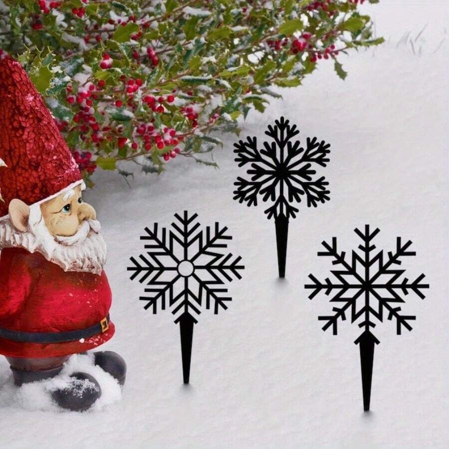 金属雪花花园桩，冬季前院装饰，雪花爱好者礼物，雪花花园装饰创意，金属户外冬季装饰礼物圣诞装饰，适合任何房间的完美圣诞装饰，圣诞门顶饰，圣诞礼物，雪人门 - 黑色 - 查看 1