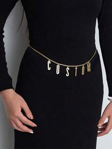 Customized English Letter Pendant Stainless Steel Waist Chain For Women, Personalized Name Body Chain Jewelry, Gift For Birthday Anniversary, Y2K Aesthetic, Belly Chain - Golden - View 2