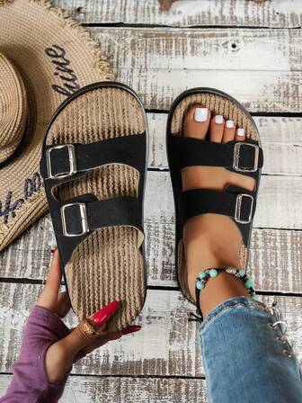 Sandalias de playa con suela de cuerda, moda casual, nueva llegada 2025