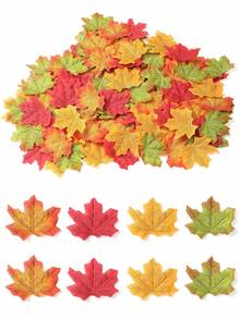 40/100/200Pcs Artificial Maple Leaves 4 Colors Fall Leaves Halloween Thanksgiving Day Autumn Leaf Decorations Wedding Parties Props Party Table Crafts Decor Home Decor Room Decor Halloween Decor - Multicolor - View 3
