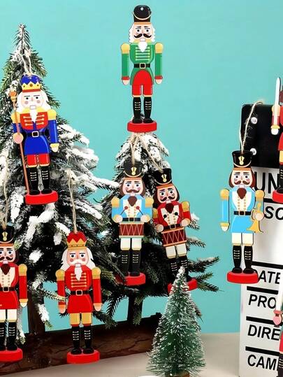 36pcs Wooden Nutcracker Ornaments, Traditional Holiday Decorations With Nutcracker Characters,Perfect For Holiday And Birthday Gifts, Valentine's Day, Weddings, Birthdays, Christmas Decorations, And Supplies. Home Decor Room Decor Winter