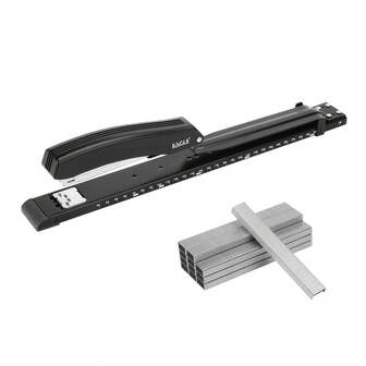 Eagle Long Reach Stapler With 5000 26/6 Staples, Full Strip, 20 Sheet Capacity, With Built-In Ruler And Adjustable Locking Paper Guide, Black