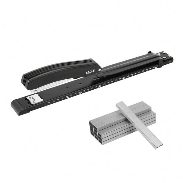 Eagle Cucitrice a lunga gittata con 5000 punti metallici 26/6, caricamento completo, capacità di 20 fogli, con righello incorporato e guida regolabile per la carta, colore nero
