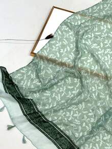 1pc Simple Printed Scarf, Lightweight & Breathable With Tassels, Elegant & Fashionable Design, Versatile Women Silk Scarf For Spring/Summer, Vibrant Color, Large Size For Outdoor, Beach, Headwrap For Dress,Holiday,Accessories,Travel Essential - Olive Green - View 9