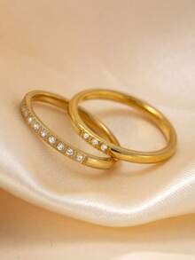 2pcs Exquisite Stainless Steel Rings With 1 Diamond And 16 Diamonds, Luxury Titanium Steel Jewelry Suitable For Teenagers And Best Friends, Daily Wear