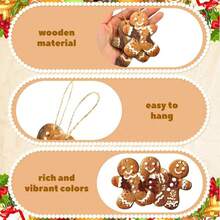 30Pcs Christmas Tree Ornaments Wooden 2D Flat Gingerbread Man Pendants Hanging Decor For Farmhouse Home Holiday Party - Yellow - View 3