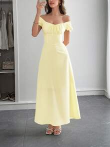 PoPoHouse 女士优雅连衣裙，纯色波西米亚度假风，低领露肩设计，露背系带细节，打造休闲宽松的沙滩裙造型，适合情人节、春夏及各种场合。