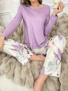 Purple Long Sleeve & Pants Pajama Set For Women - Purple - View 5