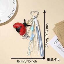 Creative 7-Spot Ladybug Leather Cartoon Car Keychain Cute Bag Pendant Handmade Woven Rope Decoration Winter Fall - Multicolor - View 7