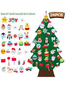1Pc Christmas DIY Felt Christmas Tree Including Christmas Elements Ornament Wall Hanging Decoration,Non Woven Felt Tree,Christmas Decor,Xmas Decor,Christmas Gifts Christmas Decorations For Home,Christmas Party Favors,Xmas Party Supplies,Wall Decor,Door Decor,Room Decor,Window Decor,Winter Decorations,Ideal Christmas Gifts For Your Family,New Year Party Decor