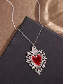 1pc Fashion Gothic Style Rhinestone Heart, Cross, Thorn Heart Pendant Necklace, Unique Punk Jewelry For Women, Suitable For Party, Holiday Wear