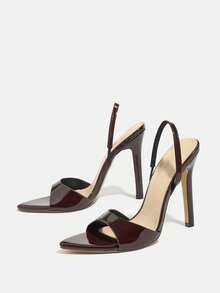 Jin Bei Qi Giày sandal cao gót mũi nhọn màu trơn dành cho nữ, kiểu dáng thanh lịch, gợi cảm, thích hợp cho các buổi tiệc ngoài trời, màu nâu, phù hợp với trang phục mùa xuân hè. - màu nâu - Xem 6