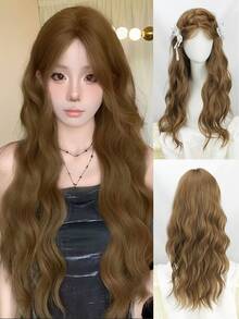 2,5 * 0,1 cm U-Teil Synthetische Spitzenfront-Perücke, ungeklebt, hitzebeständig, für Frauen & Mädchen, Alltagsgebrauch und Partys, 71 cm (1 Perückenkappe), braun, lange, wellige, lockige Perücke mit vorausgerissener Spitze