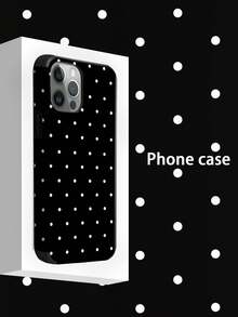 1pc Black & White Polka Dot Pattern Printed Phone Case, Fashionable French Minimalist Cute Boho Style Mini Dot Elements UV Printing Soft Leather Case Compatible With Apple/ Galaxy S24 Ultra, 17 Pro Max/16 Pro Max/12 Pro/13/14 Plus/15 Pro Max/16 Pro Max, 11/13 Pro - Black - View 2