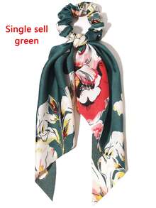 3件套缎面纯色头巾三角披肩发饰发圈马尾发圈发绳橡皮筋发圈发绳弹力发带，发圈，发饰发带头饰 - 墨綠色 - 查看 5