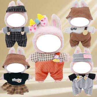 4pcs Doll Costume Matching Set - Includes Overalls, Plaid Skirt, Decorative Top, Hat, Bow & Other Accessories, Plus Guitar Bag, Versatile & Playful, Changing Outfits For Different Decor & Play, Creative Gift, Cute Ornament, Fits 17cm Dolls