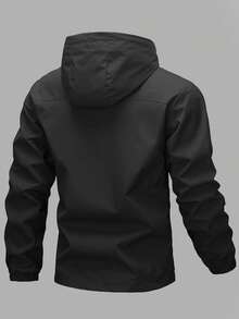 1pc Men's Boyfriend Style Spring/Autumn Sports Running Workout Outdoor Cycling Hiking Utility Hooded Jacket - Black - View 2