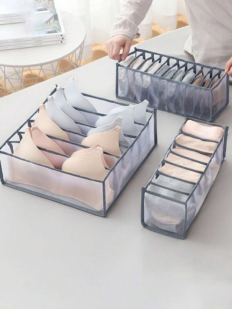Hộp đựng đồ lót 3 ngăn, Hộp đựng đồ lót, Hộp đựng đồ lót và quần tất, Dùng để đựng đồ trang trí Halloween, Trang phục Halloween, Đồ trang trí mùa thu, Đồ trang trí lễ hội, Hộp đựng quần áo, Hộp đựng đồ ngăn kéo có thể gấp gọn, Hộp đựng đồ trang trí tủ quần áo thiết yếu cho mùa thu, - Xám - Xem 1