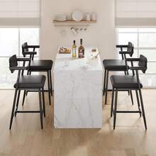 Bar Stools Set Of 2, 26.5" Upholstered Counter Height Bar Stools For 2 With Armrest, Wider Thickened Cushion, Bar Chairs With Backrest For Bar, Dining Room, Kitchen  Counter Height Bar Stools With Arms, 26" Upholstered Bar Stools With Back, Wider Seat, Modern Bar Stools Set With Footrest For Kitchen Island, Counter Bar, Easy Assembly - 黑色 - 查看 5