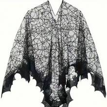 1 Piece Of Halloween Spider Web Bat Cape, European And American Black Festival Shawl Cape, Warp Knitted Costume Props - A - View 10