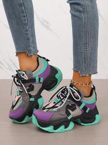 Old Daddy Shoes Ladies New Explosions Breathable Platform Shoes Ladies Shoes Popular Retro Casual Street Sports Shoes. - 淺灰紫 - 查看 5