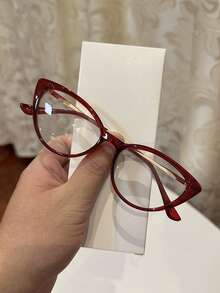 1pc Women's Casual Retro Cat Eye Red Small Frame Plain Glasses, Suitable For Daily Wear And Street Photography - 1pc Tea - View 2