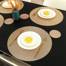 Juego de 4 piezas/8 piezas/12 piezas/16 piezas de manteles individuales y posavasos con diseño de espiga de trigo con lámina de oro, de PVC antideslizante y aislante térmico, adecuado para hoteles y restaurantes de comida occidental