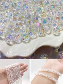 Mărgele acrilice ovale, culoare AB, albe, transparente, tăiate, 8 mm/10 mm, 200 buc/400 buc, potrivite pentru brățări împletite DIY, coliere, cercei, bijuterii, accesorii de păr/accesorii pentru încălțăminte/îmbrăcăminte/ornamente, materiale decorative, mărgele decorative