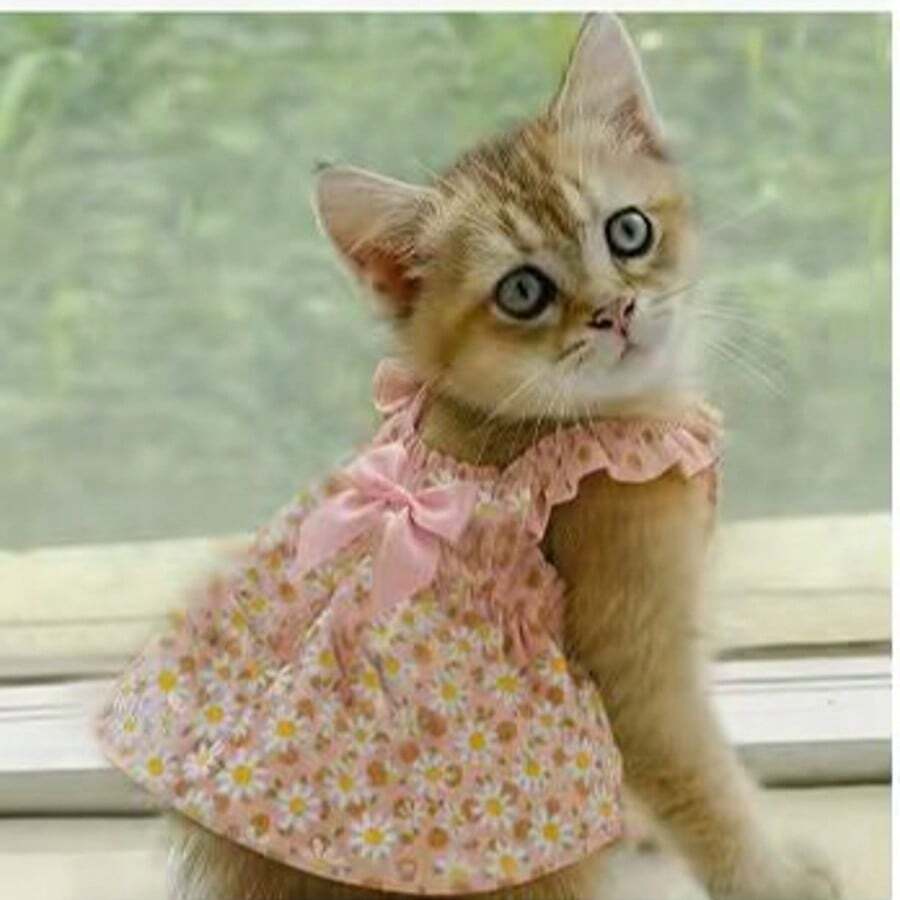 1 pieza Vestido de tirantes con estampado floral romántico para perros y gatos pequeños, vestido de princesa elegante, ligero y transpirable, adecuado para primavera/verano