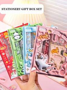 1 Set Of 6 Christmas Series Stationery Gift Box Set, High-Quality Hand-Held Stationery Set With Santa Claus & Reindeer Pattern Holiday Design, Perfect Christmas Gift For Students