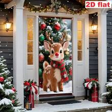 1 pieza Bandera plana de Navidad para puerta, decoración colgante de puerta navideña, decoración de puerta interior/principal, bandera de Año Nuevo, cortina de puerta de Navidad con renos, decoración de cortina de puerta para fiesta, fibra de poliuretano resistente al desgaste, sin electricidad requerida, con orificios para colgar fácilmente