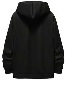 Sudadera con capucha negra para hombres de peso pesado con patrón 'BLACK' de flecha roja llamativa - ajuste suelto ultra-delgado, tela no elástica, capucha con cordón, bolsillo delantero, ropa casual de invierno para todas las estaciones, sudadera de moda urbana para hombres - Negro - Ver 2