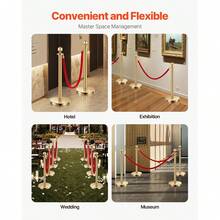 Stanchion Post, 4 Pcs Crowd Control Barrier Set With 2 Ropes, 5 Ft Stainless Steel Gold Stanchion Post Queue With Sand Injection Hollow Base For Theater, Party, Wedding, Exhibition - Multicolor - View 5