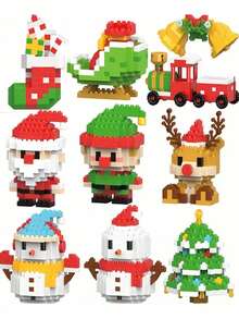 Christmas Santa Claus, Christmas Tree, Train, Snowman Micro Particle Building Blocks Christmas Gift, Creative Gift, Reindeer Assembly Building Blocks - Educational ABS Toy Gift Box, Best Holiday Gift - Multicolor - View 5
