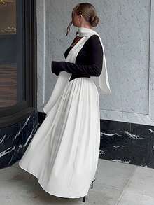 Vestido elegante y sexy de manga larga con cuello en V profundo, cintura con lazo y diseño calado de malla para mujer, Otoño/Invierno 2025