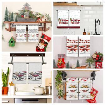 Toalla de cocina divertida de vino navideño, toalla de baño de invierno, toalla de granja de cóctel navideño, decoración de cocina de vino, decoración con tema de vino