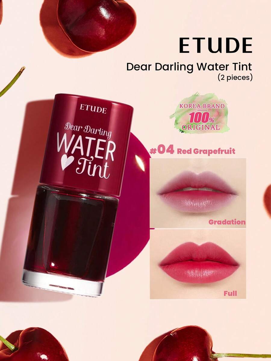 ETUDE Dear Darling Water Tint Two Packs 04 Red Grapefruit , Bright Vivid Color Lip Tint With Moisturizing Pomegranate & Grapefruit Extract To Hydrate Your Lips, Korean Makeup, K-Beauty - Two packs 04 Red grapefruit - 查看 1