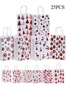 8/25 piezas Bolsas de regalo de papel kraft con estampado de lámina roja, Envoltura de regalo navideño, Bolsas de fiesta navideña, Embalaje de regalo navideño, Bolsas de tela navideñas